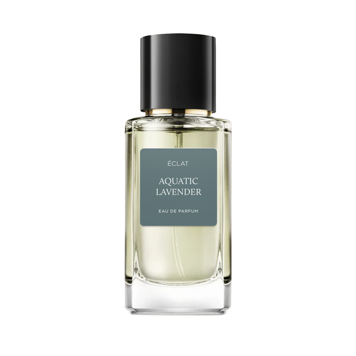 ÉCLAT Aquatic Lavender Eau de Parfum in a faceted glass bottle with a black cap and a matte label.