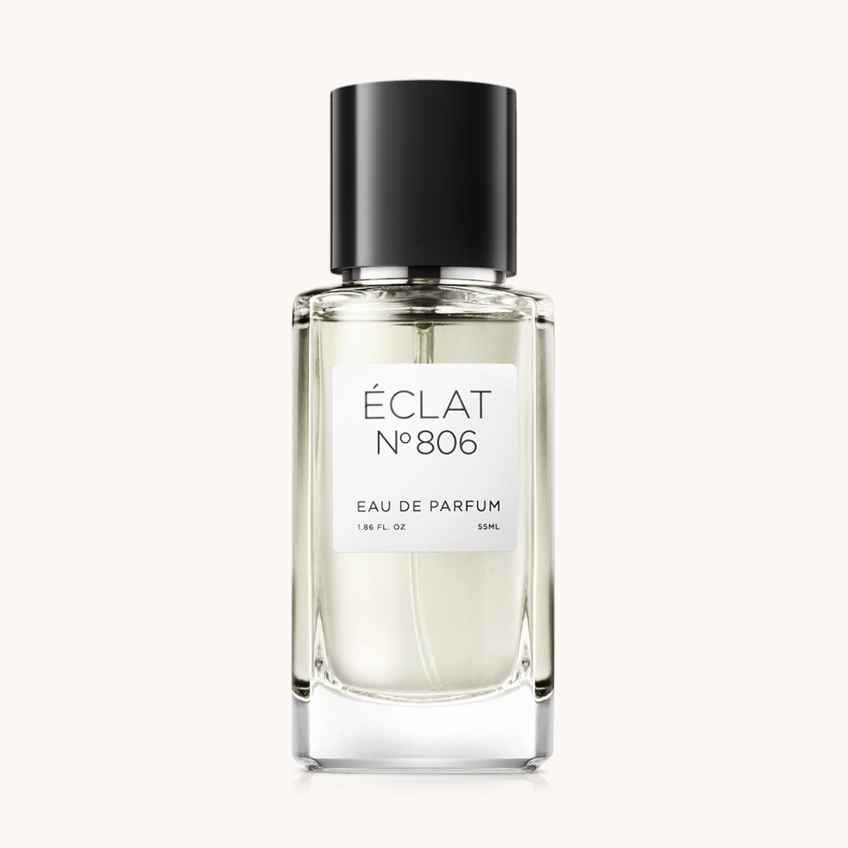 Az ÉCLAT Citron & Ginger átlátszó üvegpalackja fekete kupakkal és fehér címkével.