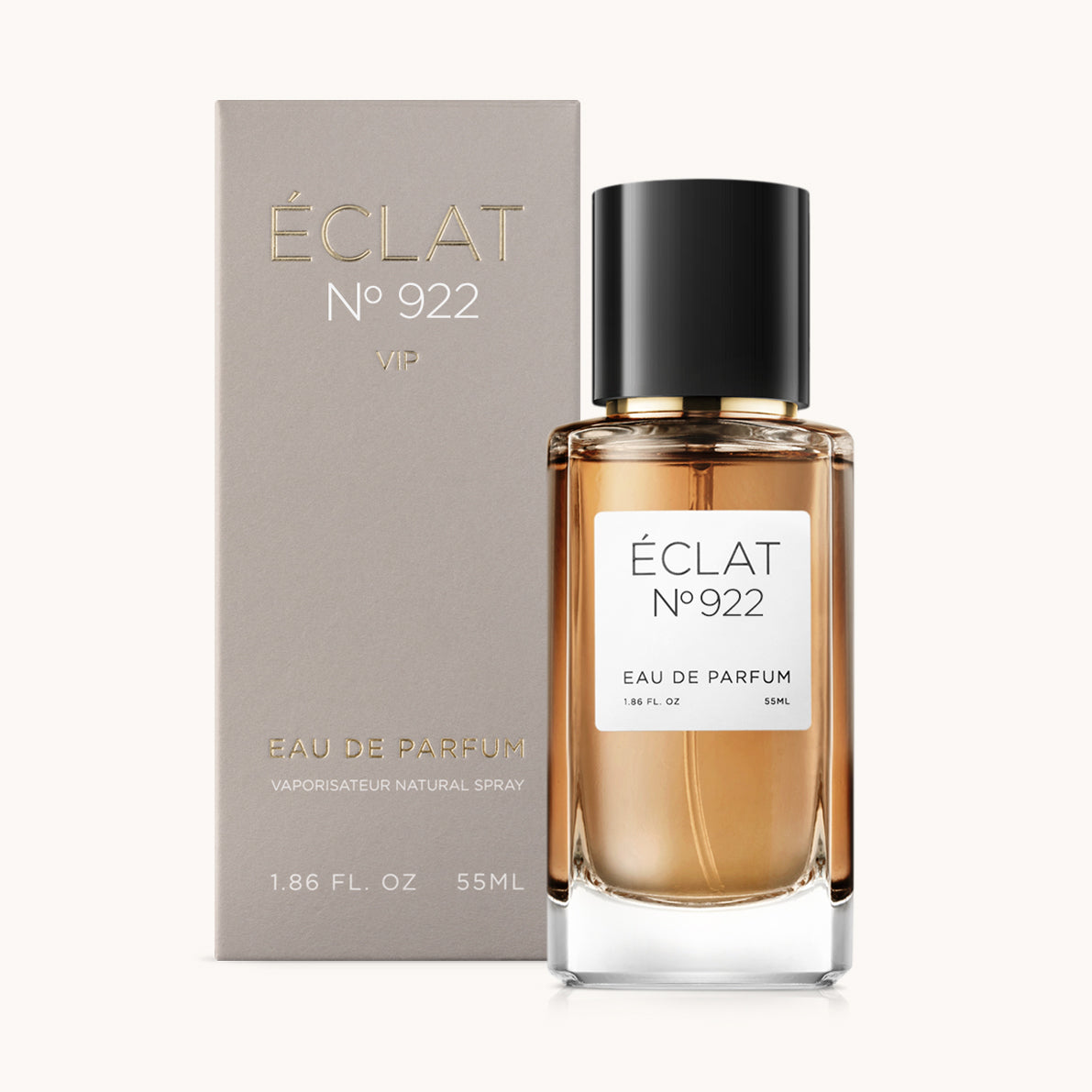 Parfum ÉCLAT Smoky Cherry présenté dans un flacon en verre élégant avec un capuchon noir, accompagné d'une boîte grise élégante.