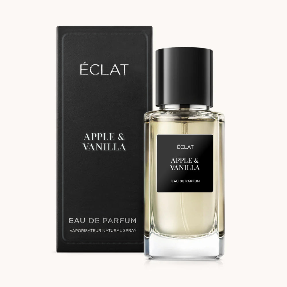 Το ÉCLAT Apple & Vanilla διαθέτει ένα κομψό γυάλινο φιαλίδιο με μαύρη ετικέτα, συνοδευόμενο από ένα αντίστοιχο κομψό κουτί.