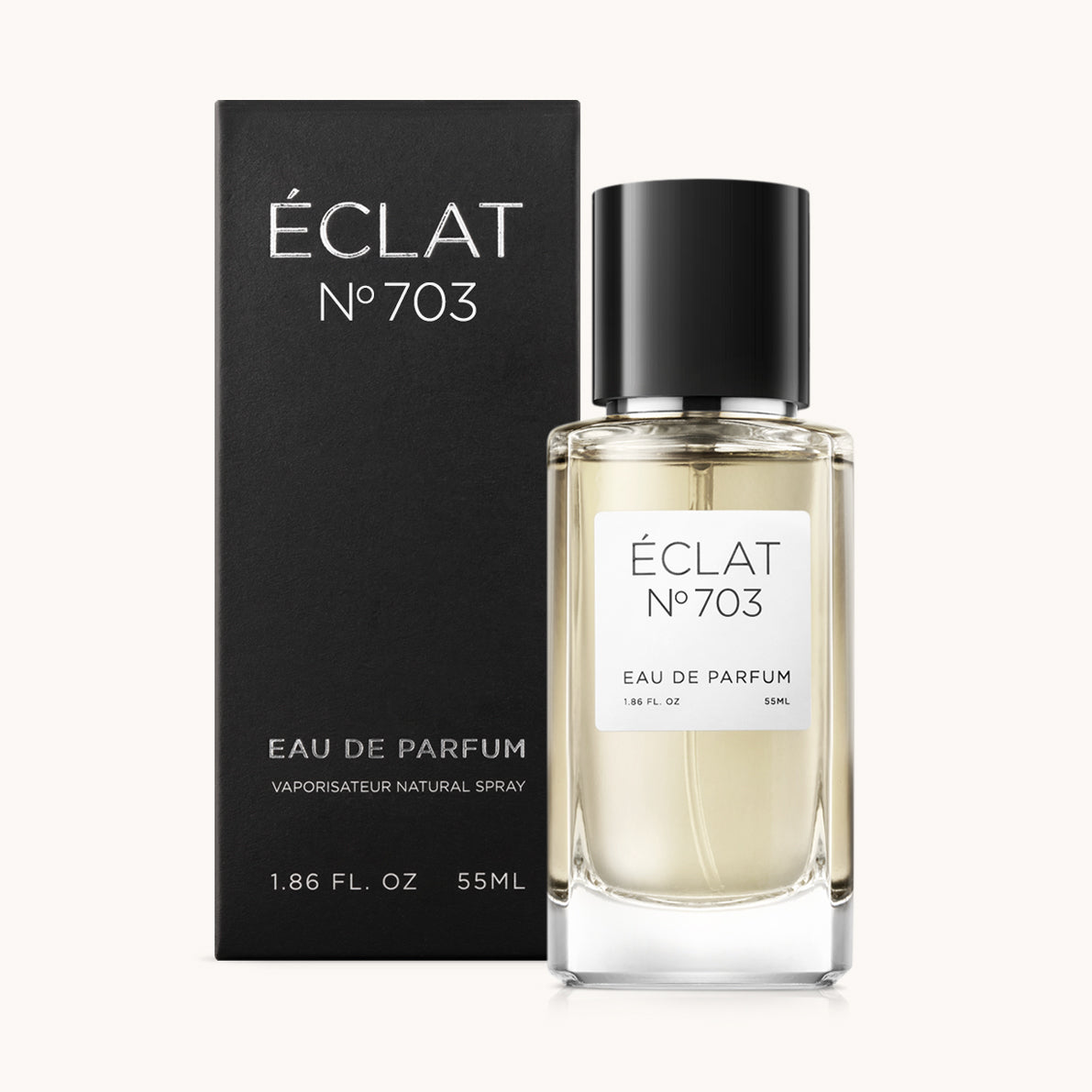 Sophisticated glass bottle with a black cap and a black matte box, featuring ÉCLAT Aromatic Cardamom.