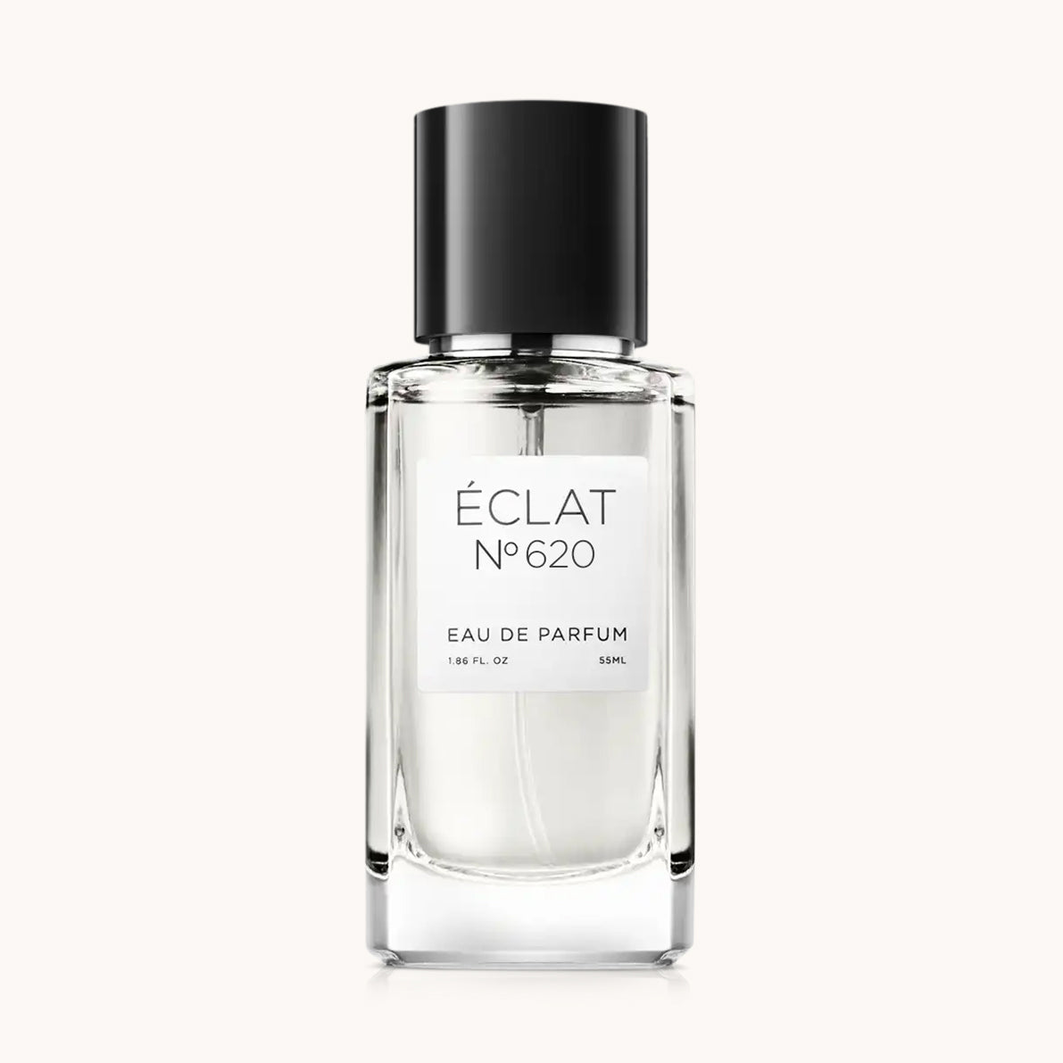Elegant glazen flesje van ÉCLAT VIP - Citrus Woods met een strakke zwarte dop en minimalistisch wit etiket.