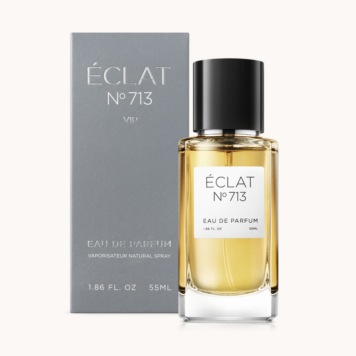 ÉCLAT VIP - Incense & Oud présente un flacon en verre facetté avec un bouchon noir et un coffret gris.