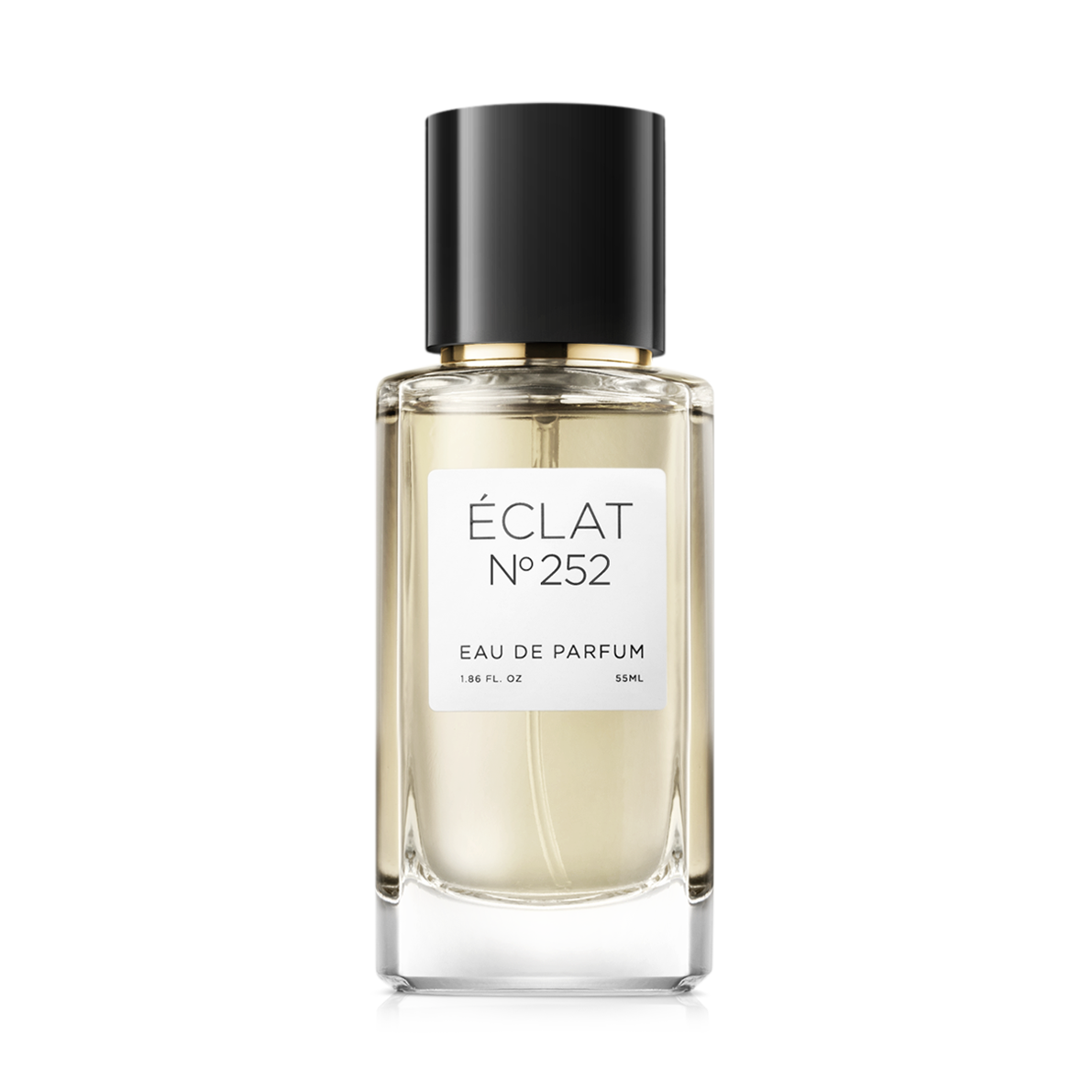 ÉCLAT Powdery Lily in a clear rectangular glass bottle with a black cap and white label.