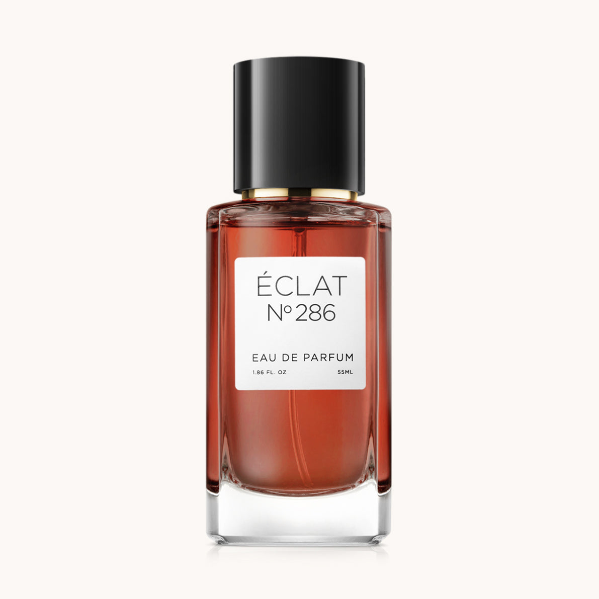 Gefacetteerde glazen fles ÉCLAT Sweet Jasmine Cream met zwarte dop en wit etiket.